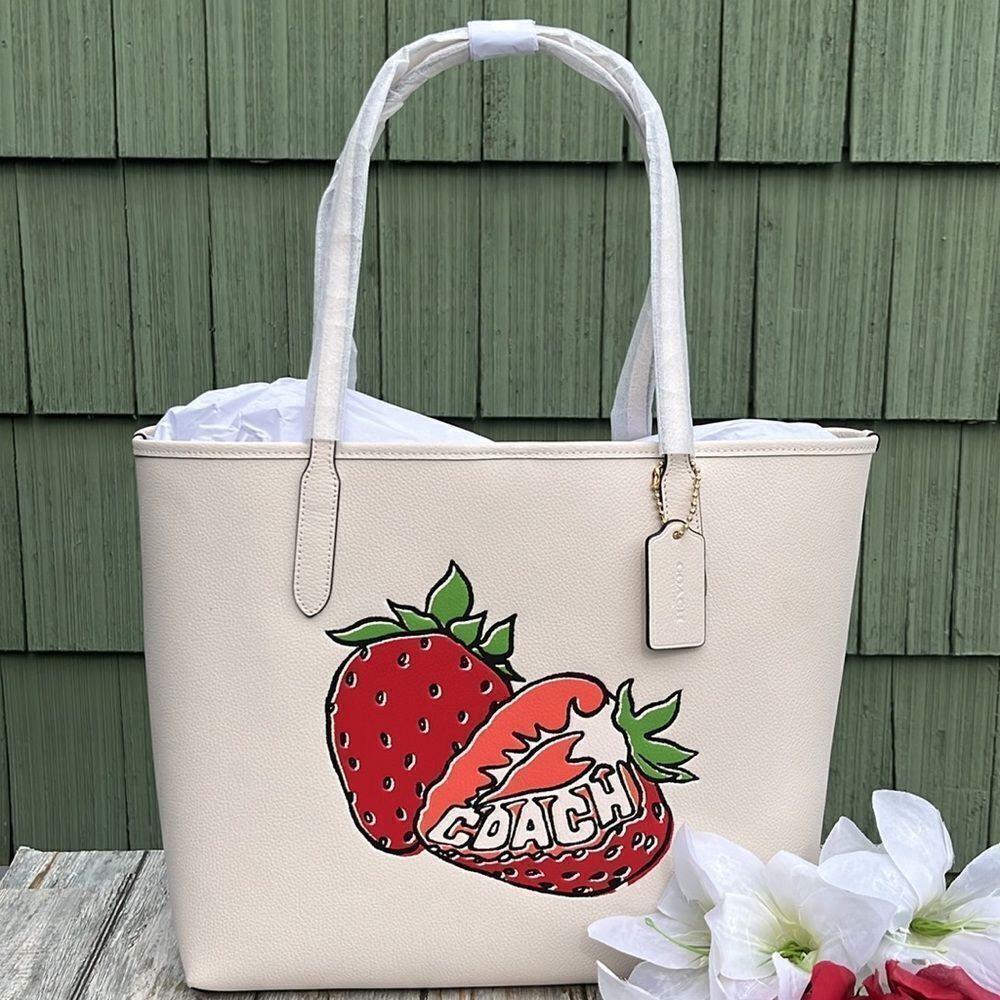 Coach City Tote Bag With Strawberry Graphic Purse